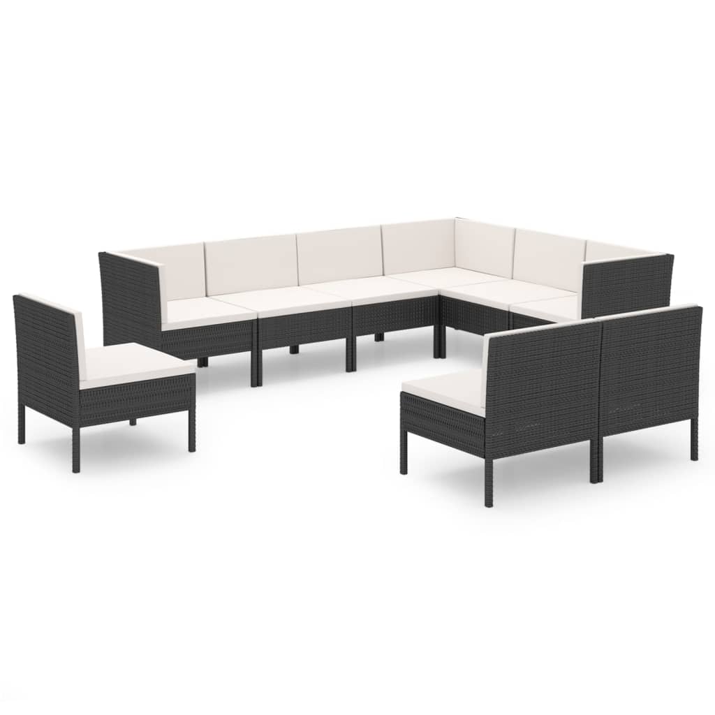 9-delige Loungeset met kussens poly rattan zwart is nu te koop bij PeponiXL, paradijselijk wonen!