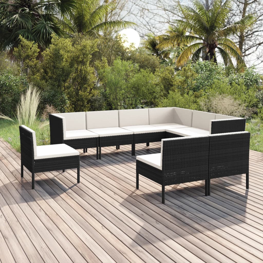 9-delige Loungeset met kussens poly rattan zwart is nu te koop bij PeponiXL, paradijselijk wonen!