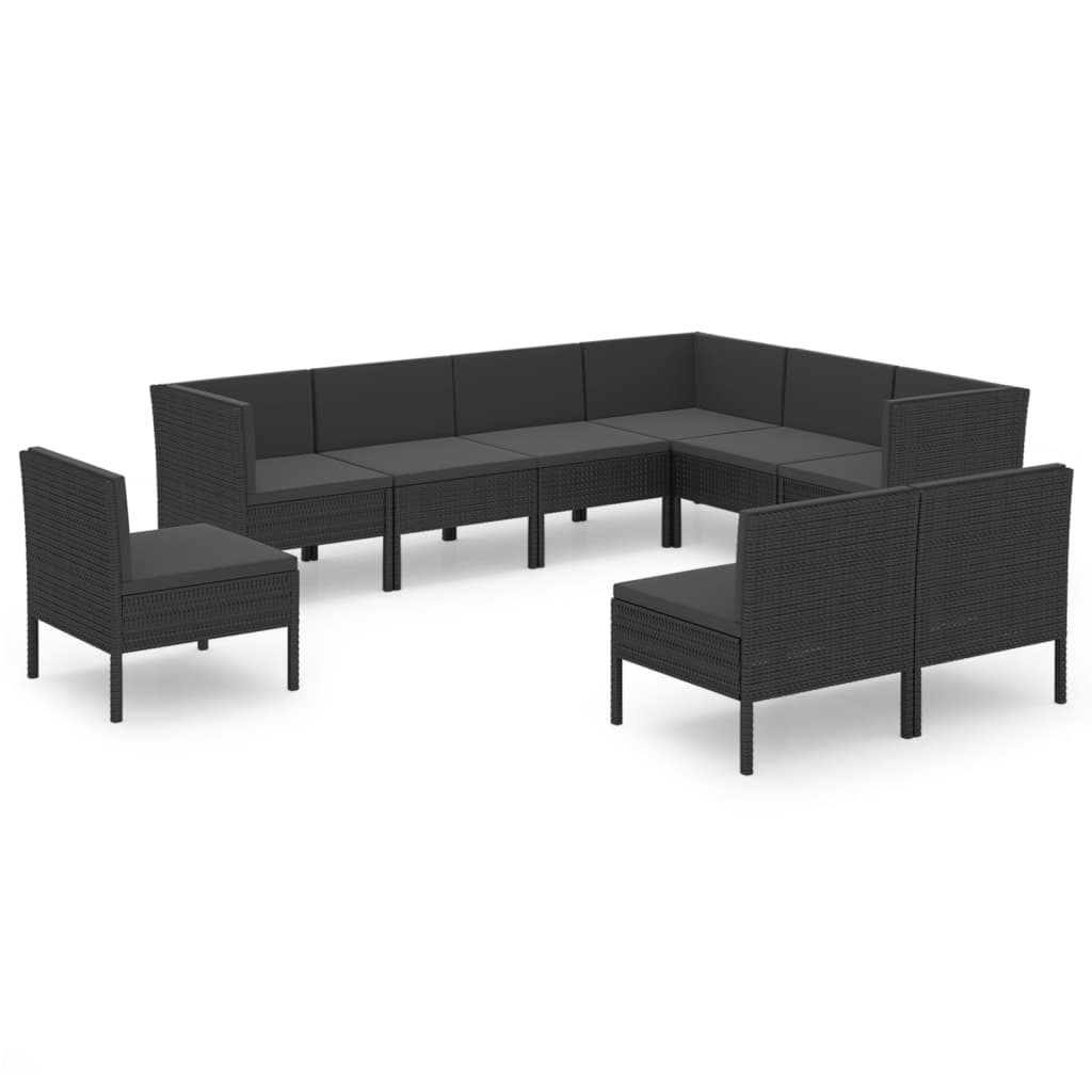 9-delige Loungeset met kussens poly rattan zwart is nu te koop bij PeponiXL, paradijselijk wonen!
