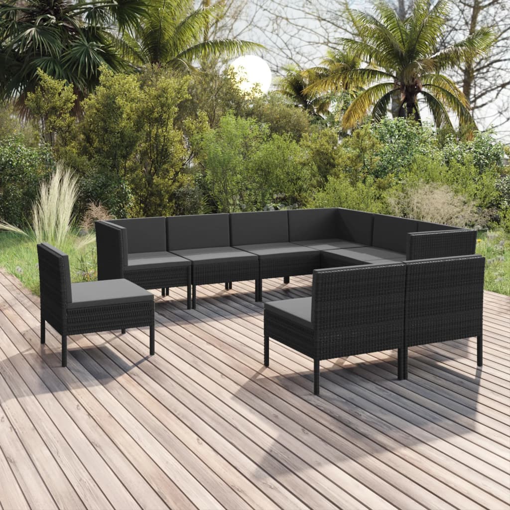 9-delige Loungeset met kussens poly rattan zwart is nu te koop bij PeponiXL, paradijselijk wonen!