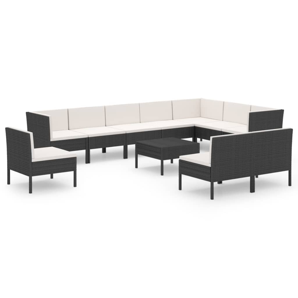 11-delige Loungeset met kussens poly rattan zwart is nu te koop bij PeponiXL, paradijselijk wonen!