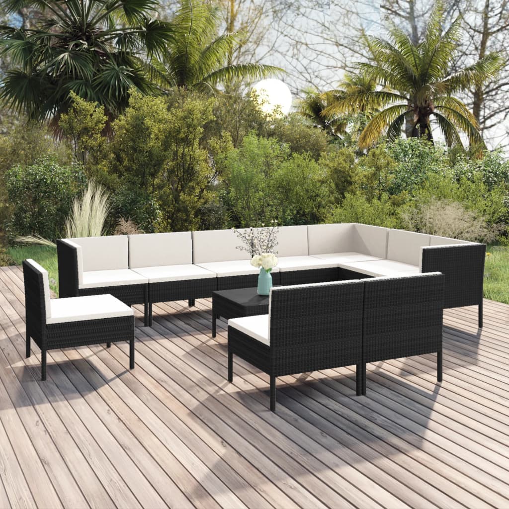 11-delige Loungeset met kussens poly rattan zwart is nu te koop bij PeponiXL, paradijselijk wonen!
