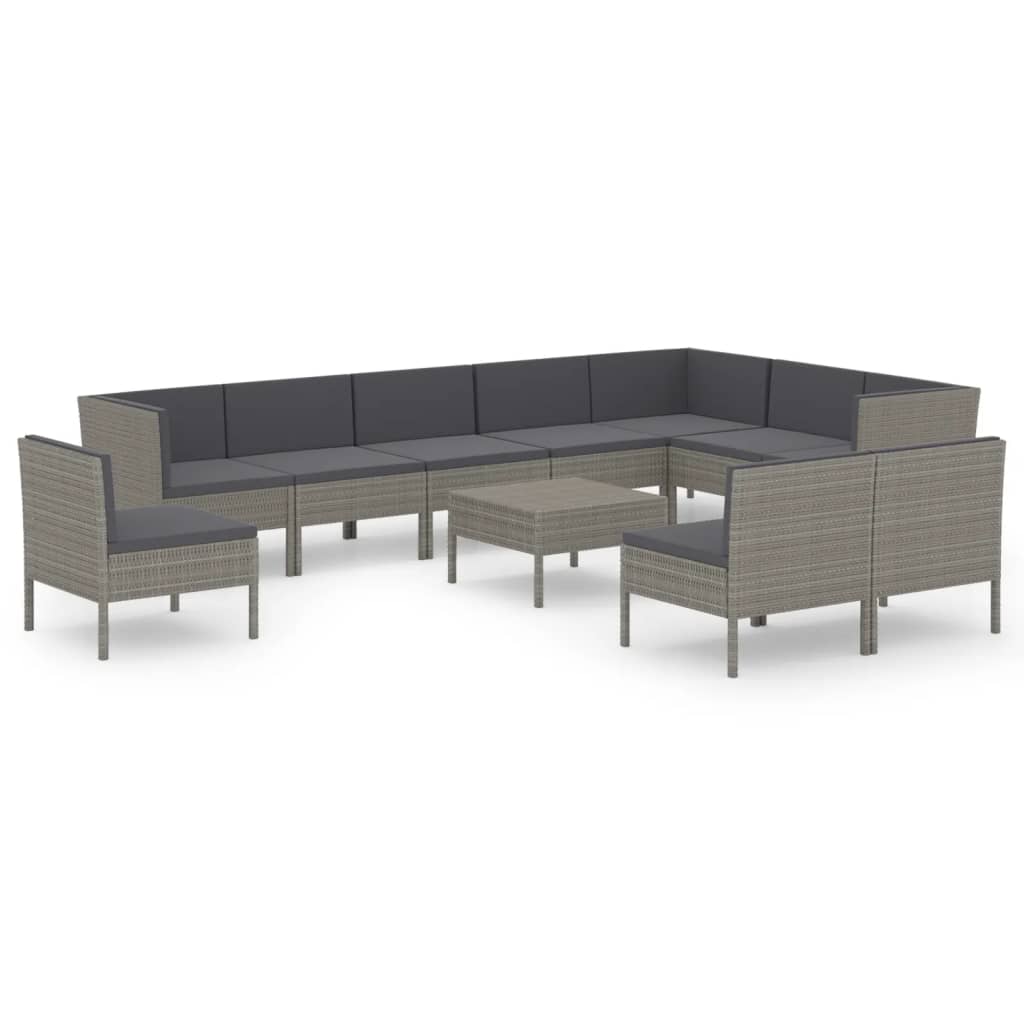 11-delige Loungeset met kussens poly rattan grijs is nu te koop bij PeponiXL, paradijselijk wonen!
