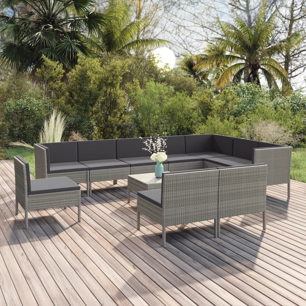 11-delige Loungeset met kussens poly rattan grijs is nu te koop bij PeponiXL, paradijselijk wonen!