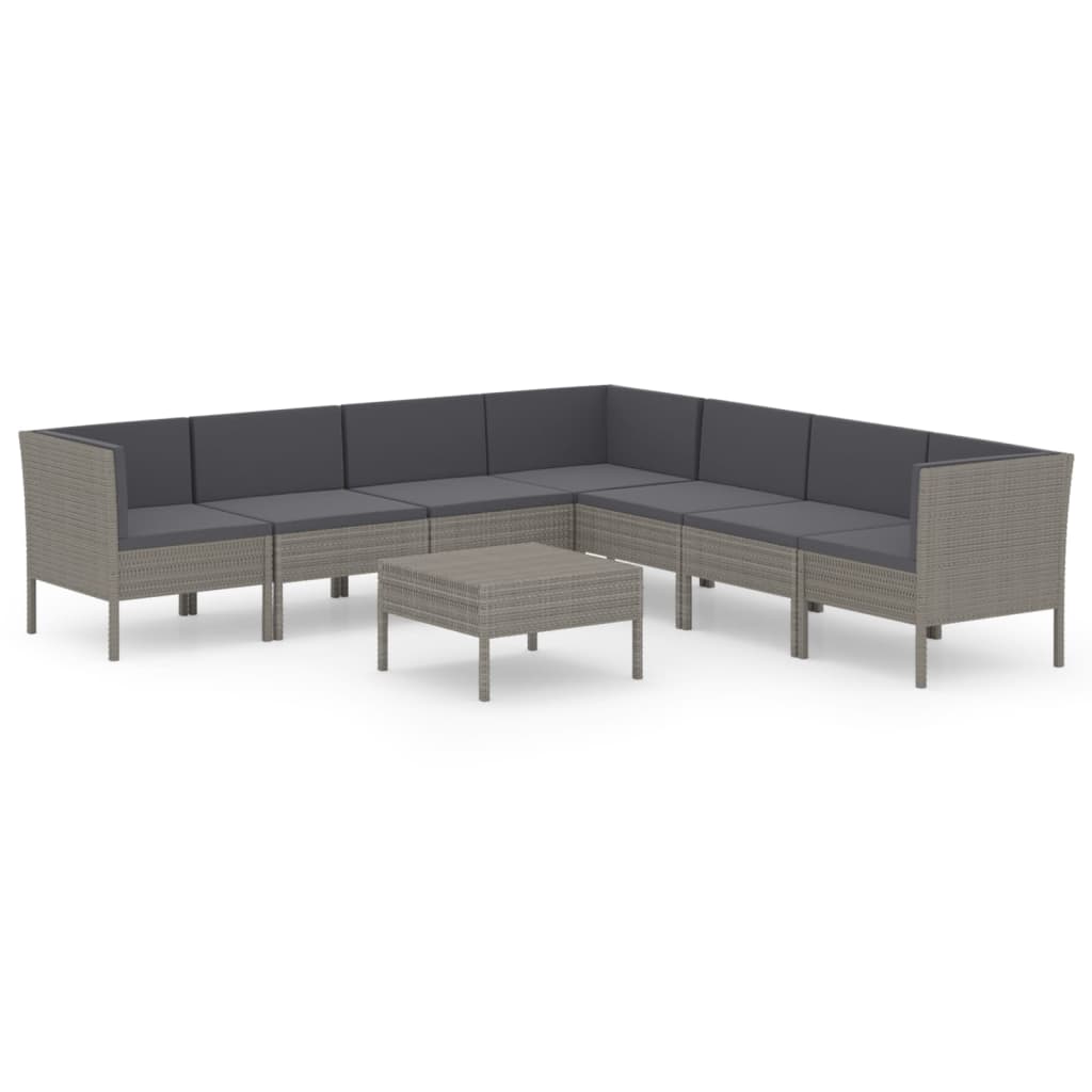 8-delige Loungeset met kussens poly rattan grijs is nu te koop bij PeponiXL, paradijselijk wonen!