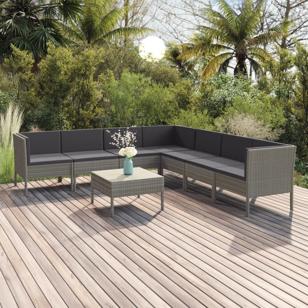 8-delige Loungeset met kussens poly rattan grijs is nu te koop bij PeponiXL, paradijselijk wonen!