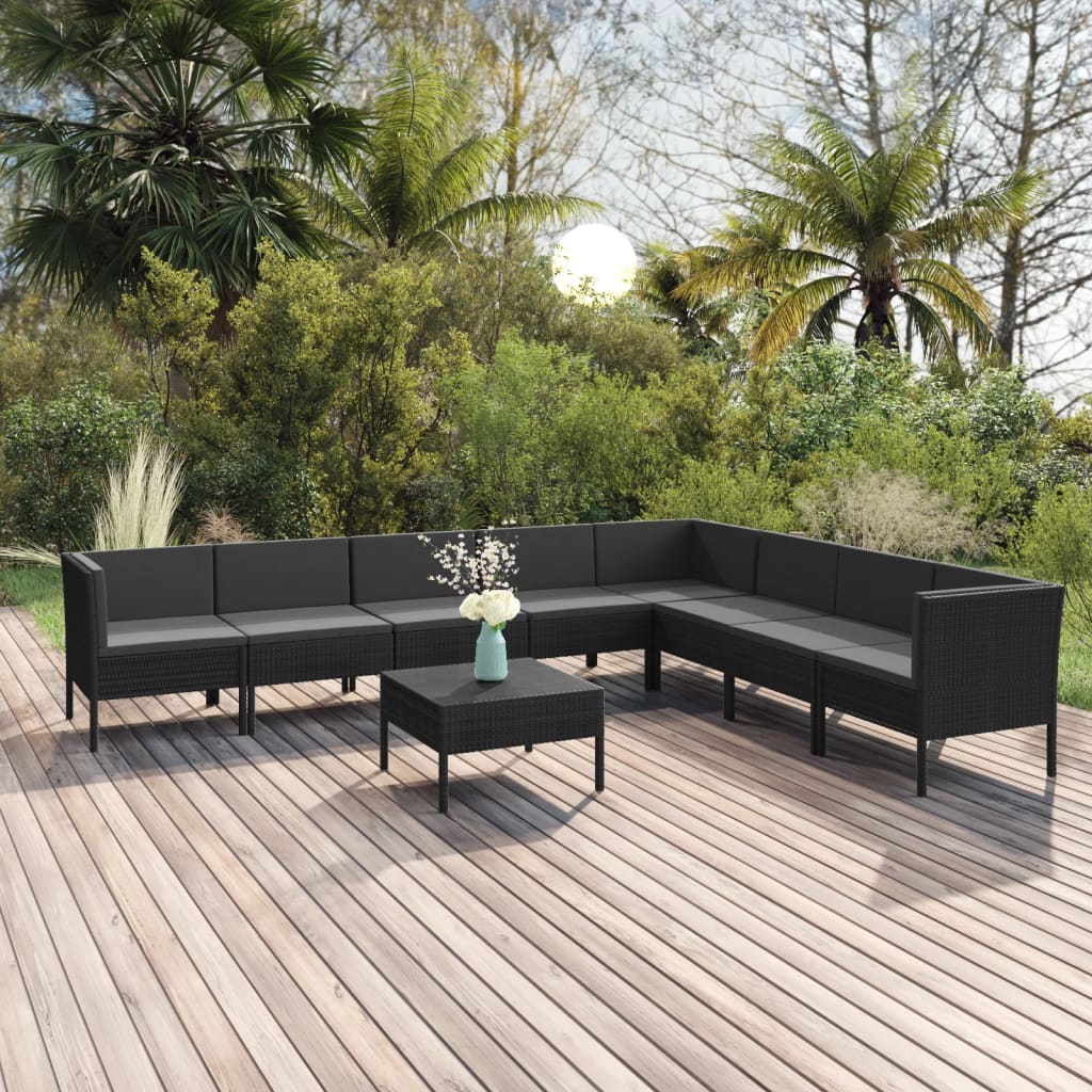 9-delige Loungeset met kussens poly rattan zwart is nu te koop bij PeponiXL, paradijselijk wonen!