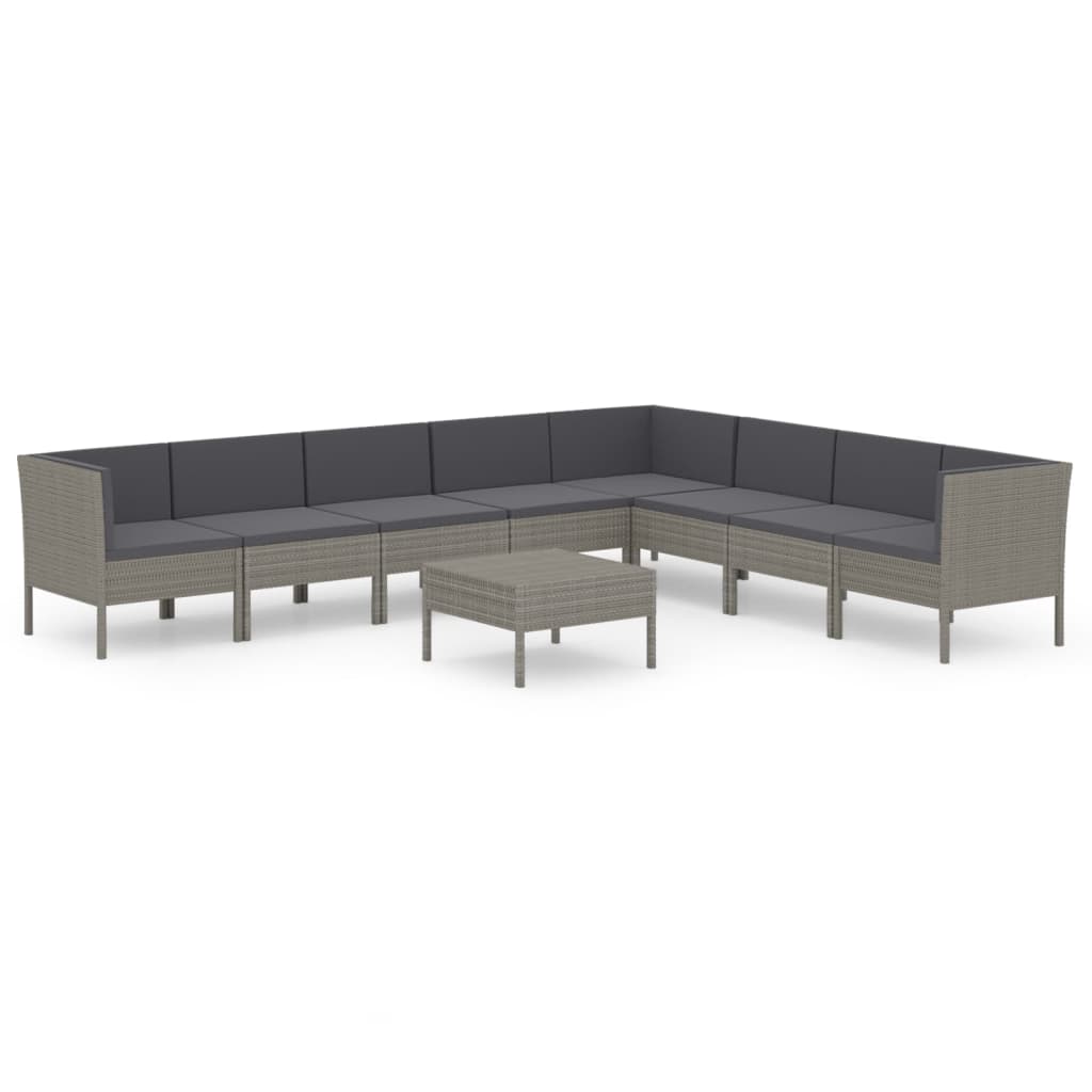 9-delige Loungeset met kussens poly rattan grijs is nu te koop bij PeponiXL, paradijselijk wonen!