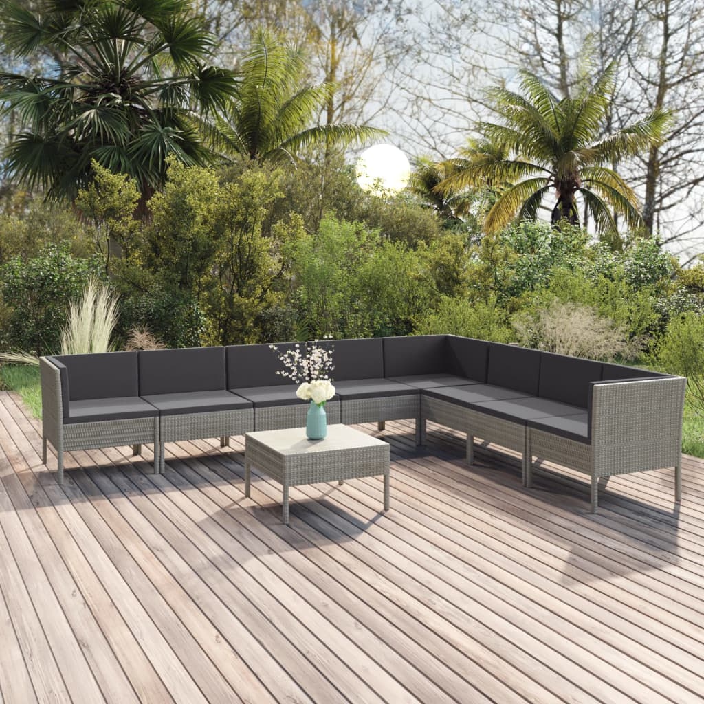 9-delige Loungeset met kussens poly rattan grijs is nu te koop bij PeponiXL, paradijselijk wonen!