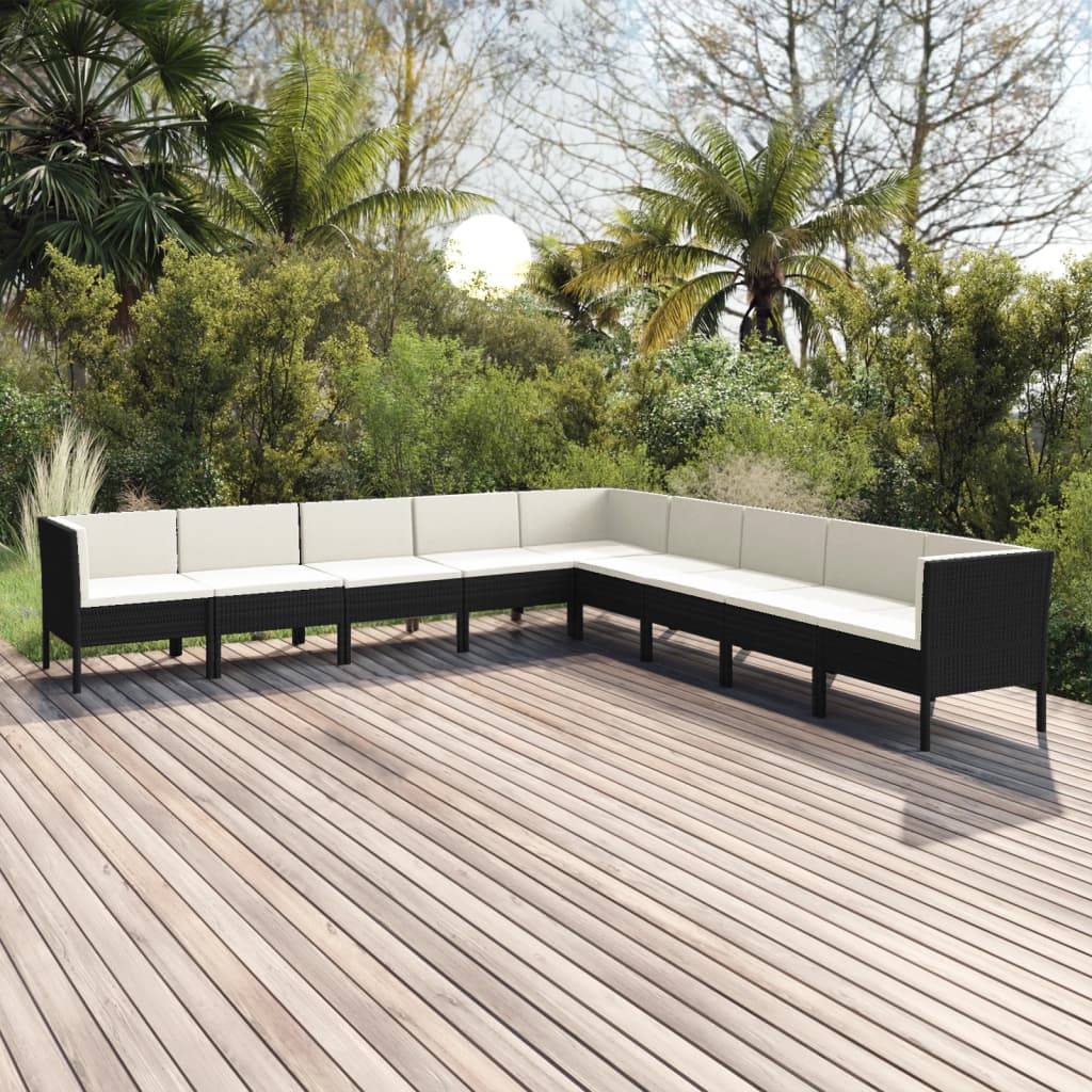 9-delige Loungeset met kussens poly rattan zwart is nu te koop bij PeponiXL, paradijselijk wonen!