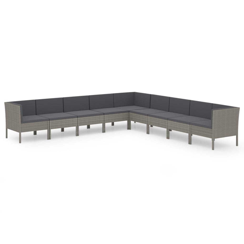 9-delige Loungeset met kussens poly rattan grijs is nu te koop bij PeponiXL, paradijselijk wonen!