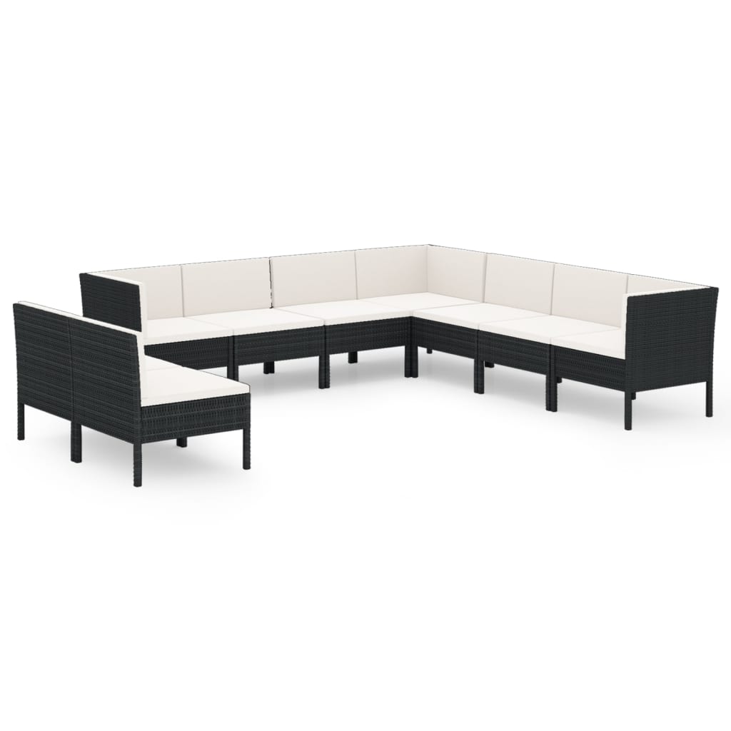 9-delige Loungeset met kussens poly rattan zwart is nu te koop bij PeponiXL, paradijselijk wonen!