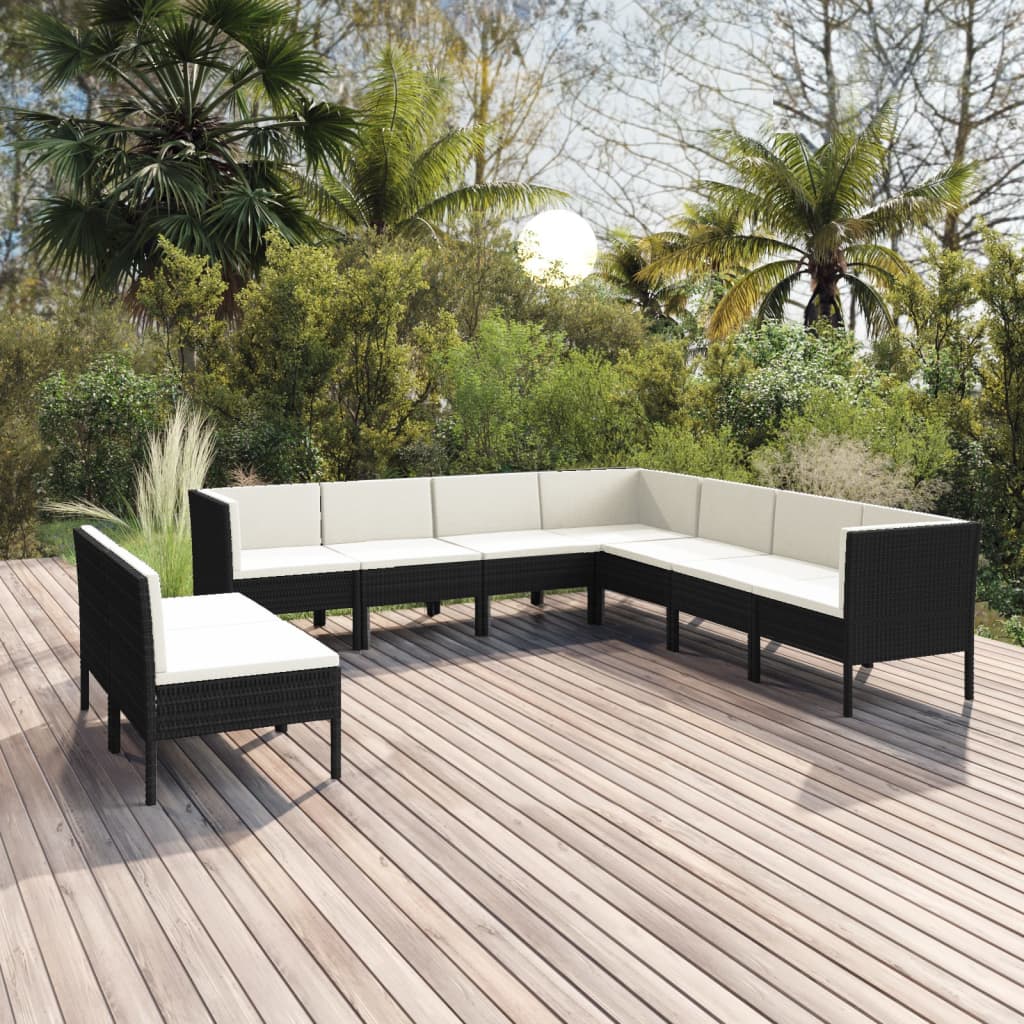 9-delige Loungeset met kussens poly rattan zwart is nu te koop bij PeponiXL, paradijselijk wonen!