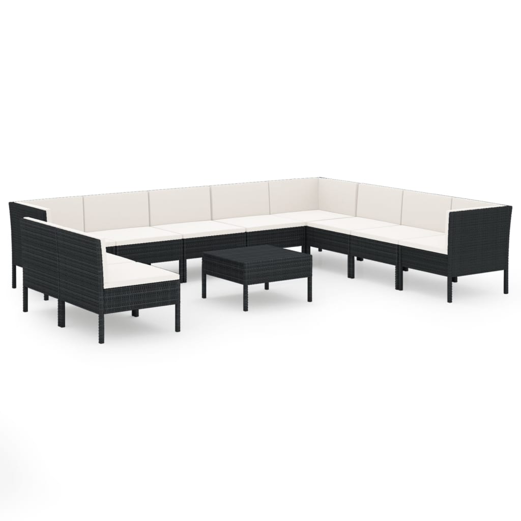 11-delige Loungeset met kussens poly rattan zwart is nu te koop bij PeponiXL, paradijselijk wonen!