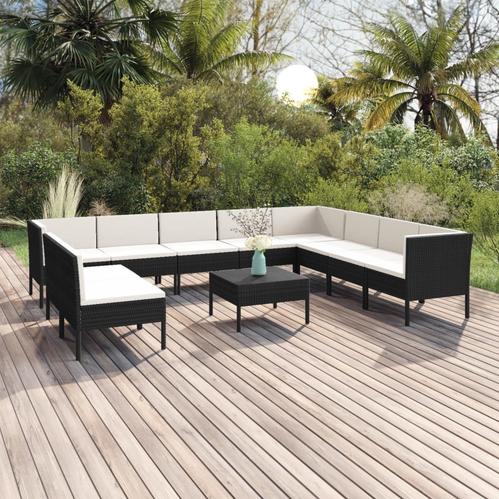 11-delige Loungeset met kussens poly rattan zwart is nu te koop bij PeponiXL, paradijselijk wonen!
