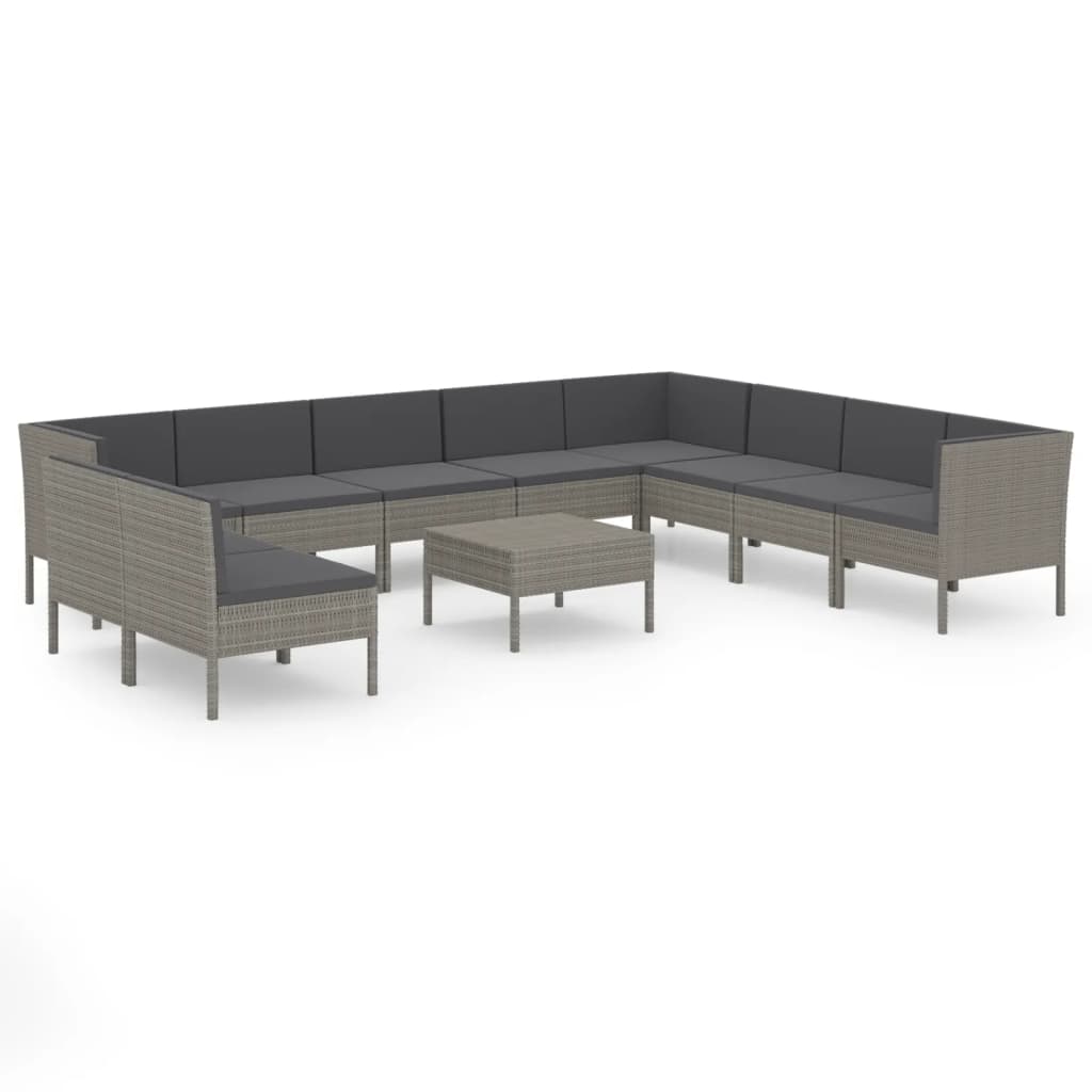 11-delige Loungeset met kussens poly rattan grijs is nu te koop bij PeponiXL, paradijselijk wonen!