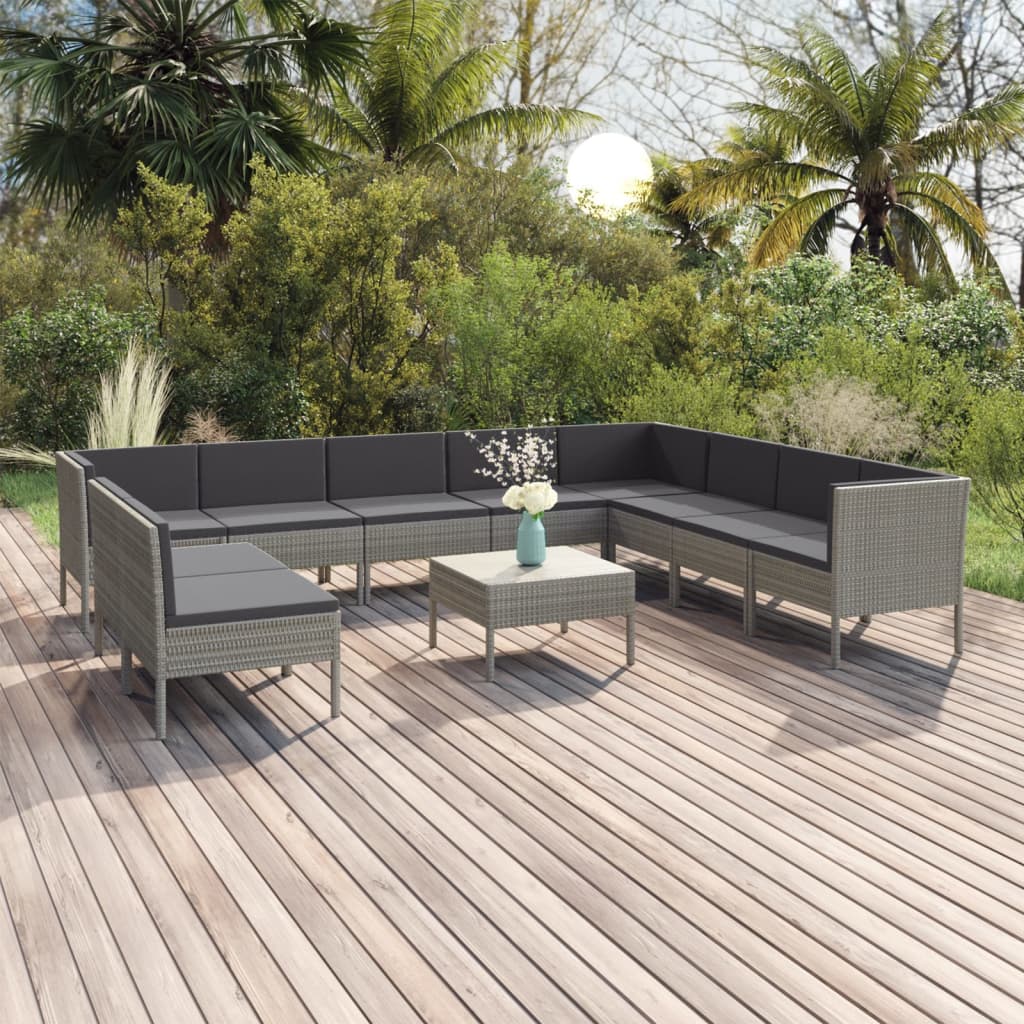 11-delige Loungeset met kussens poly rattan grijs is nu te koop bij PeponiXL, paradijselijk wonen!