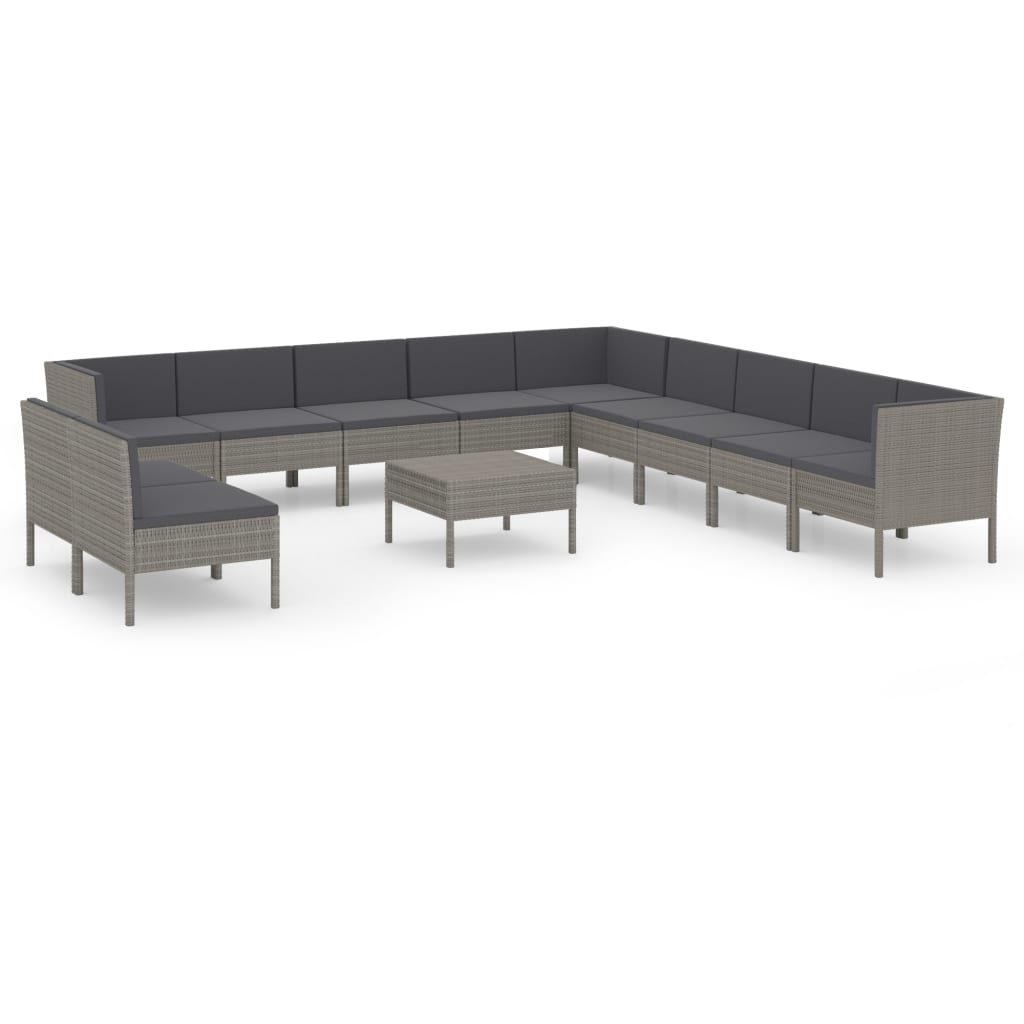 12-delige Loungeset met kussens poly rattan grijs is nu te koop bij PeponiXL, paradijselijk wonen!