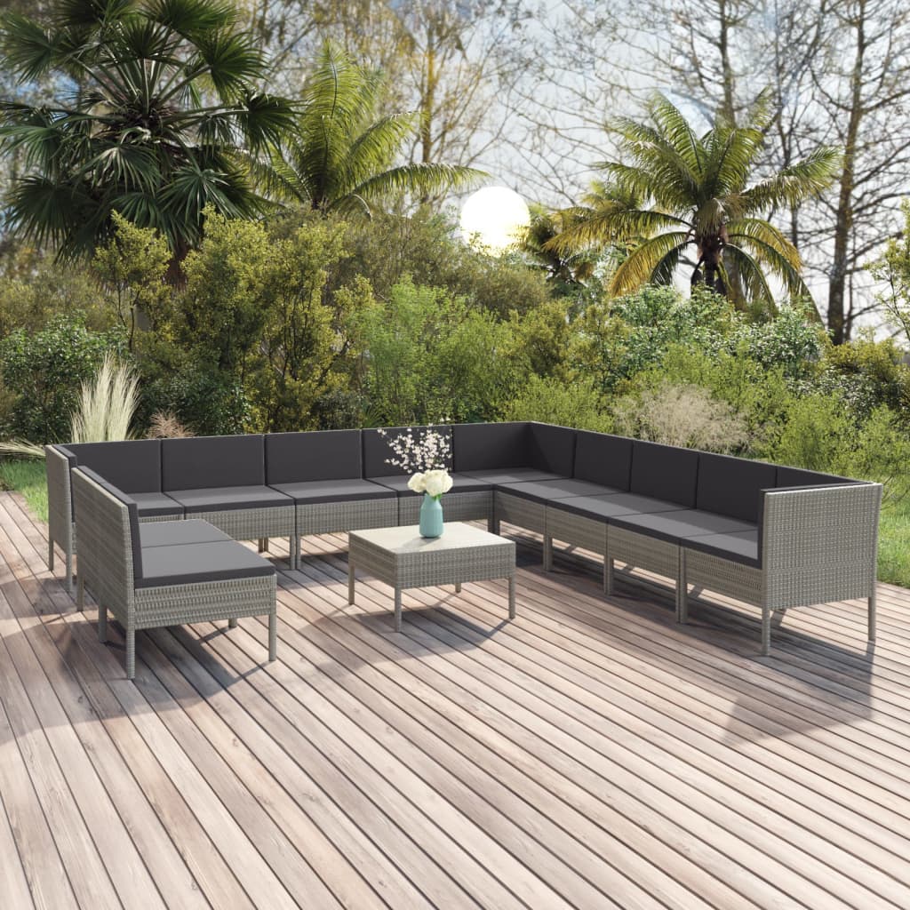 12-delige Loungeset met kussens poly rattan grijs is nu te koop bij PeponiXL, paradijselijk wonen!