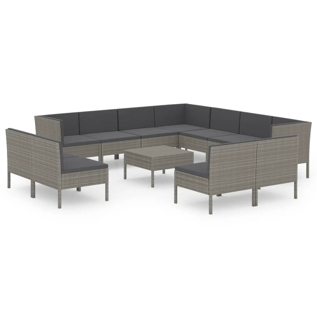 12-delige Loungeset met kussens poly rattan grijs is nu te koop bij PeponiXL, paradijselijk wonen!