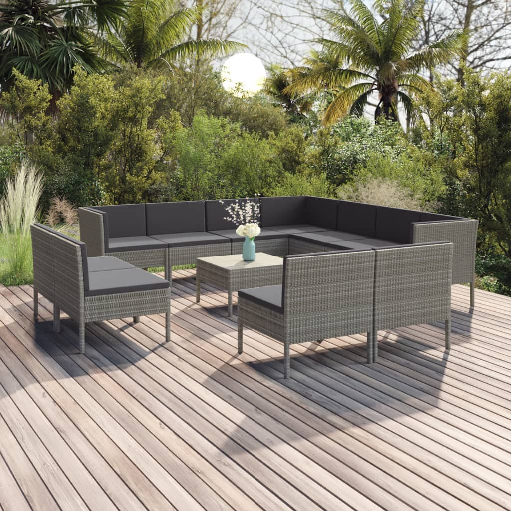 12-delige Loungeset met kussens poly rattan grijs is nu te koop bij PeponiXL, paradijselijk wonen!