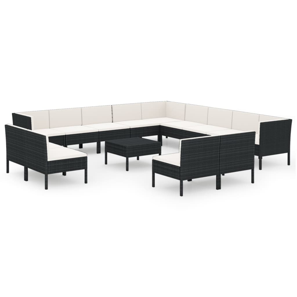 14-delige Loungeset met kussens poly rattan zwart is nu te koop bij PeponiXL, paradijselijk wonen!