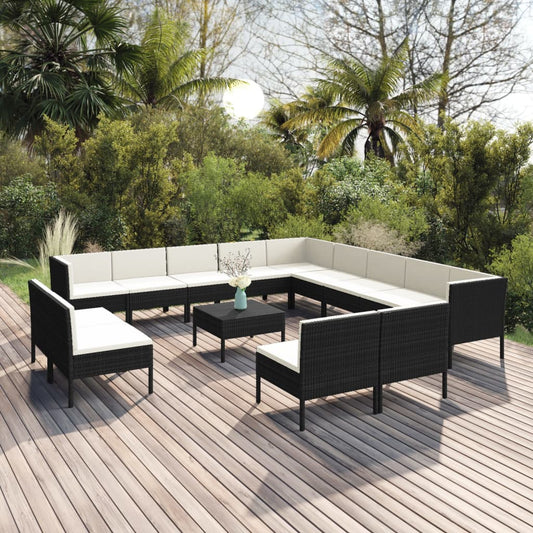 14-delige Loungeset met kussens poly rattan zwart is nu te koop bij PeponiXL, paradijselijk wonen!