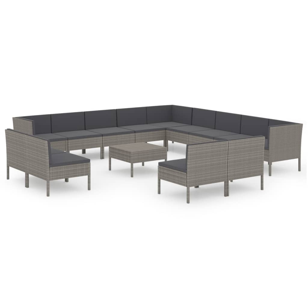 14-delige Loungeset met kussens poly rattan grijs is nu te koop bij PeponiXL, paradijselijk wonen!