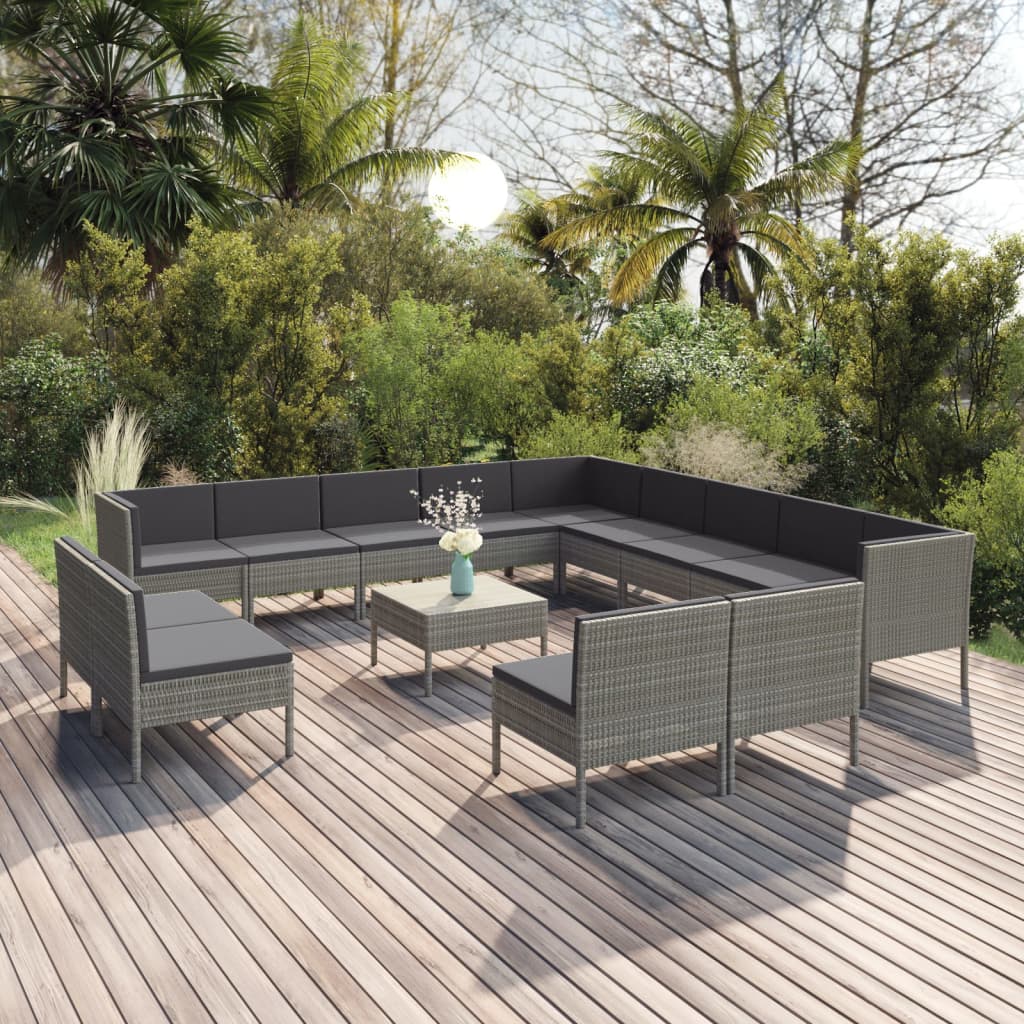 14-delige Loungeset met kussens poly rattan grijs is nu te koop bij PeponiXL, paradijselijk wonen!