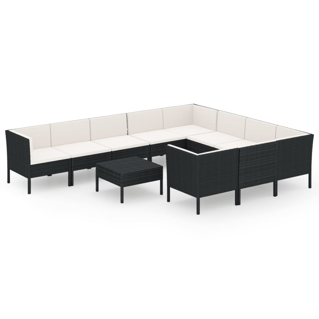11-delige Loungeset met kussens poly rattan zwart is nu te koop bij PeponiXL, paradijselijk wonen!