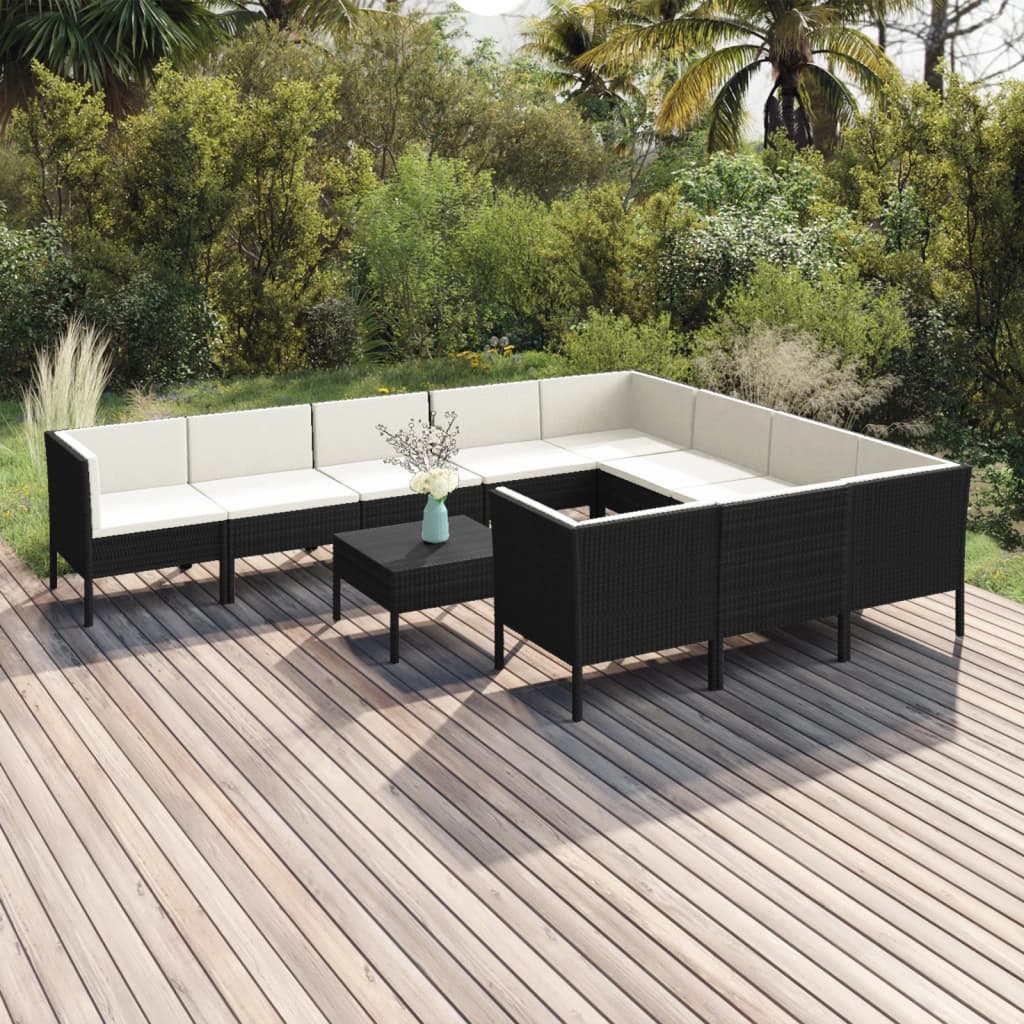 11-delige Loungeset met kussens poly rattan zwart is nu te koop bij PeponiXL, paradijselijk wonen!