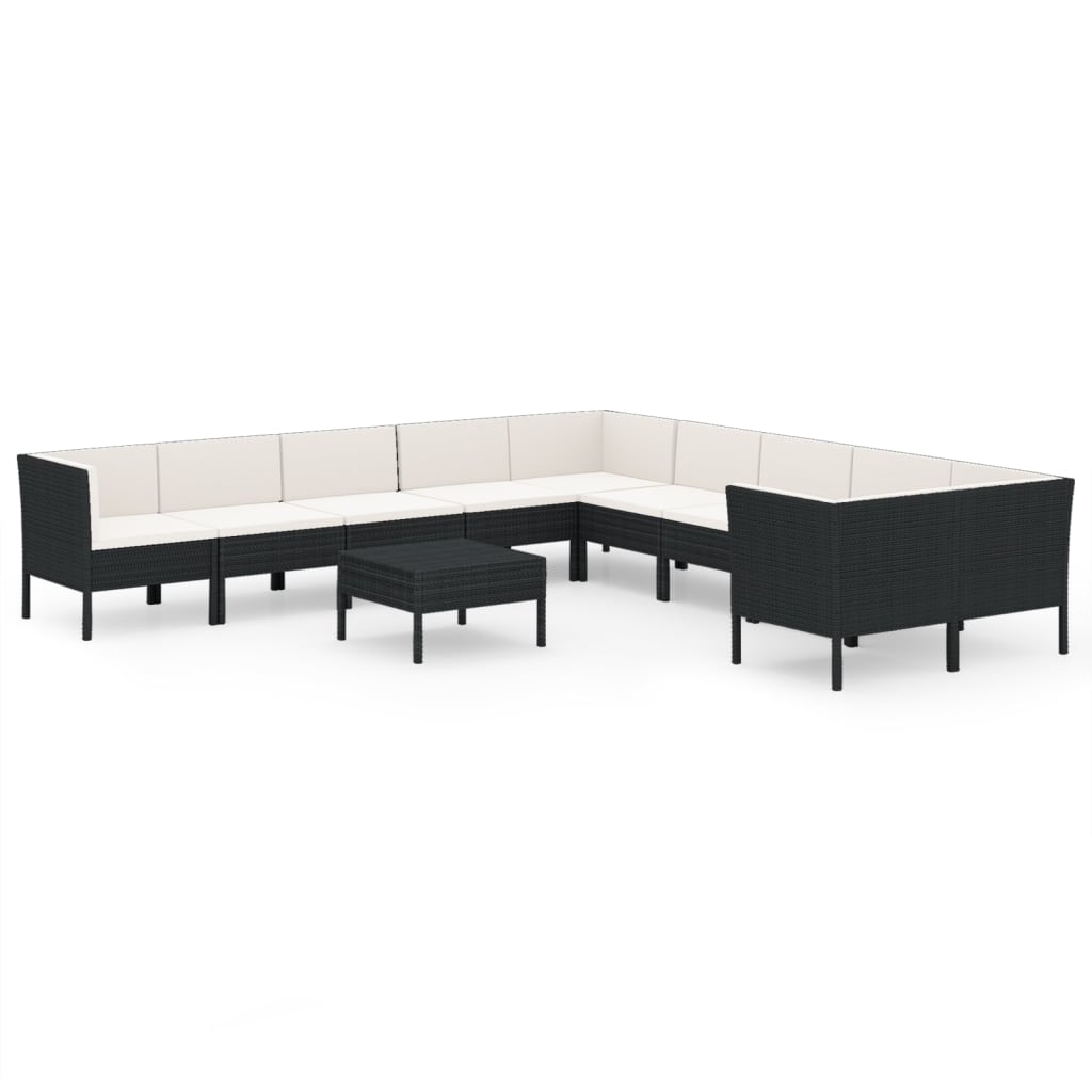 11-delige Loungeset met kussens poly rattan zwart is nu te koop bij PeponiXL, paradijselijk wonen!