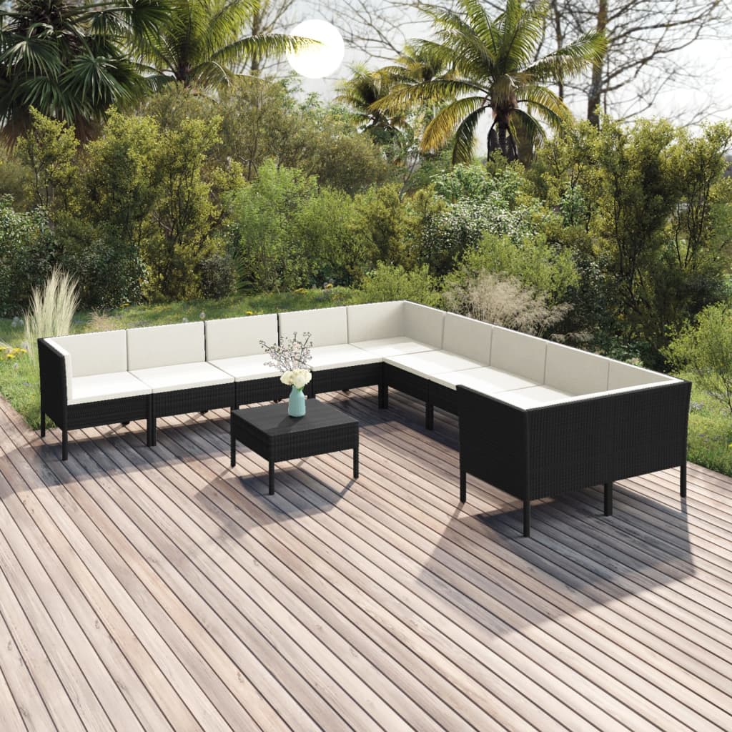 11-delige Loungeset met kussens poly rattan zwart is nu te koop bij PeponiXL, paradijselijk wonen!