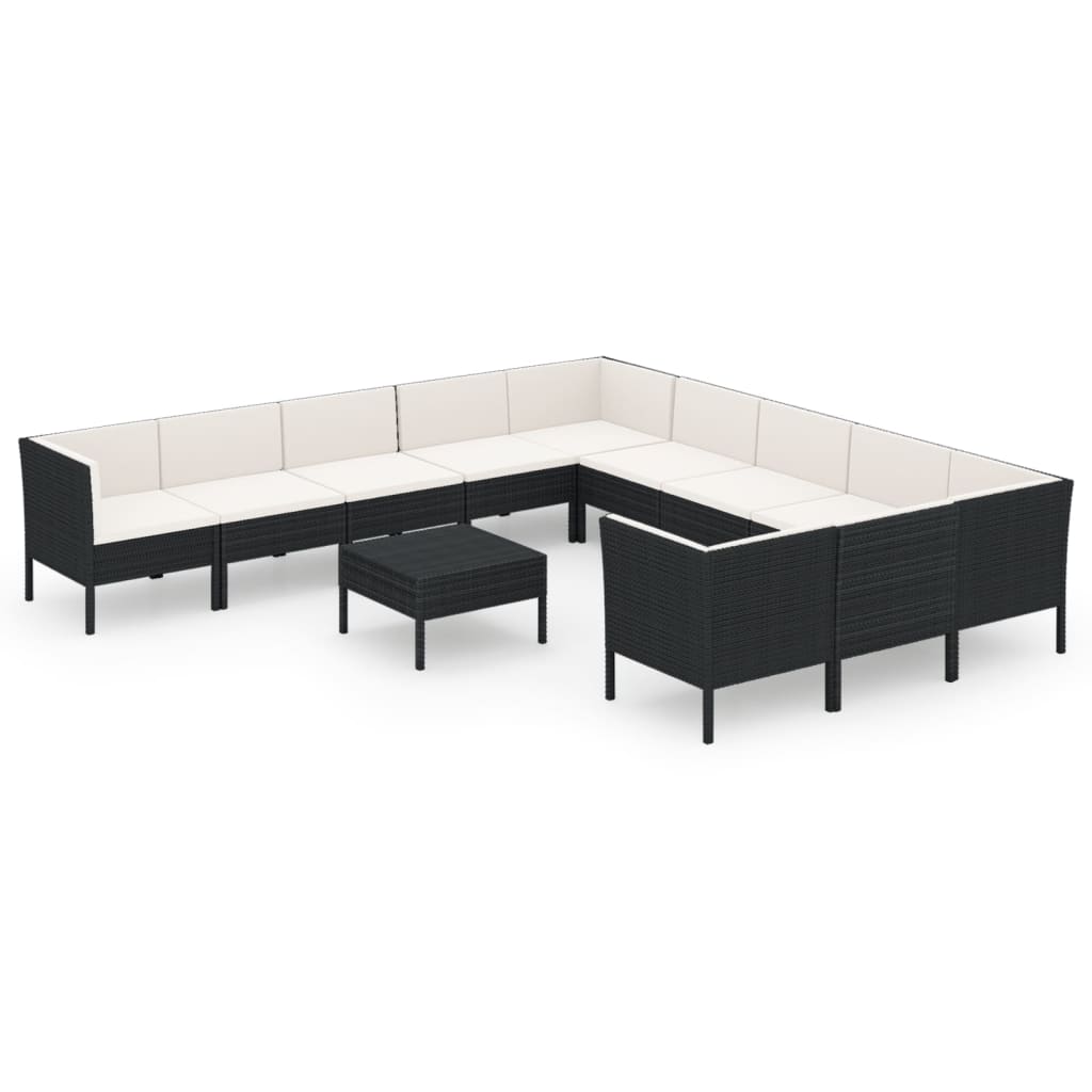 12-delige Loungeset met kussens poly rattan zwart is nu te koop bij PeponiXL, paradijselijk wonen!