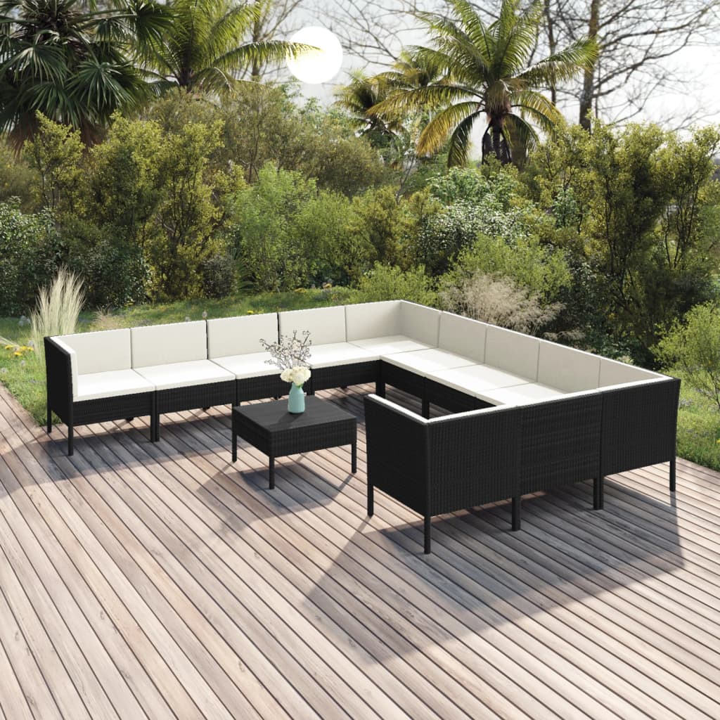 12-delige Loungeset met kussens poly rattan zwart is nu te koop bij PeponiXL, paradijselijk wonen!