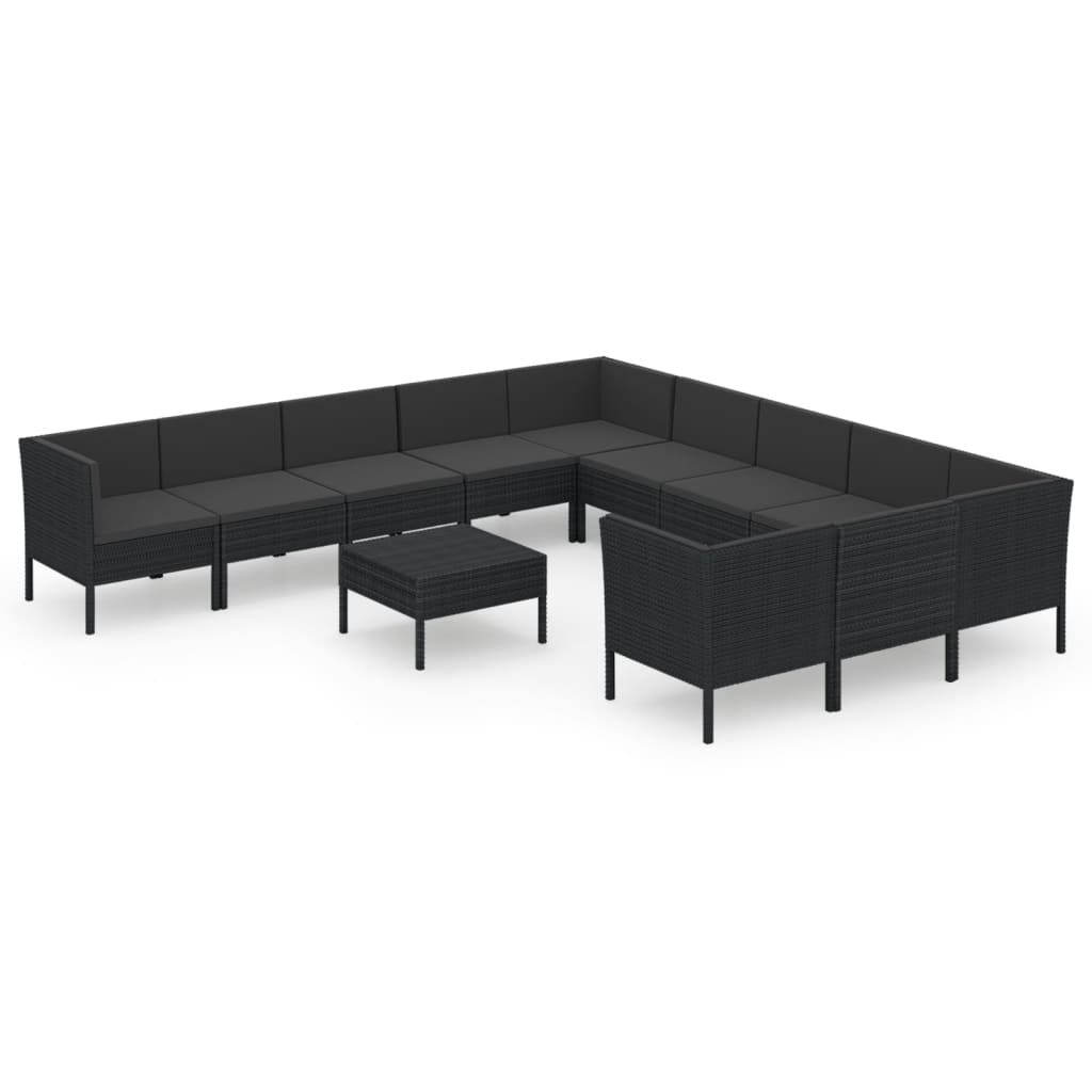 12-delige Loungeset met kussens poly rattan zwart is nu te koop bij PeponiXL, paradijselijk wonen!