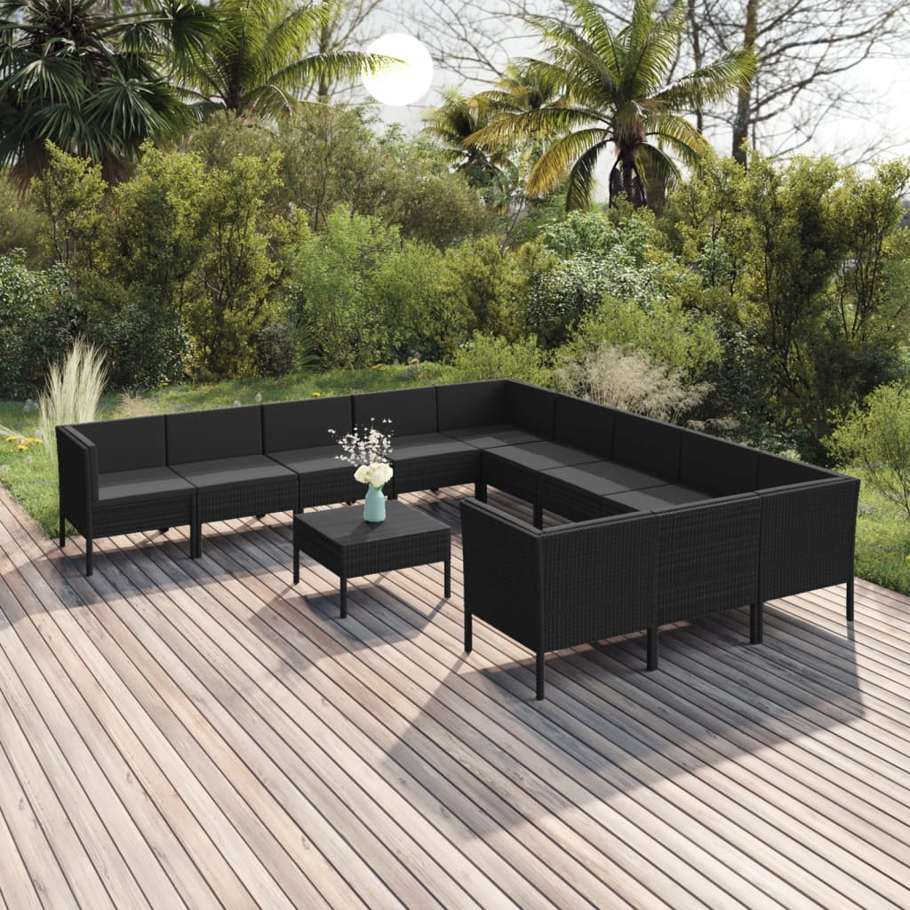 12-delige Loungeset met kussens poly rattan zwart is nu te koop bij PeponiXL, paradijselijk wonen!