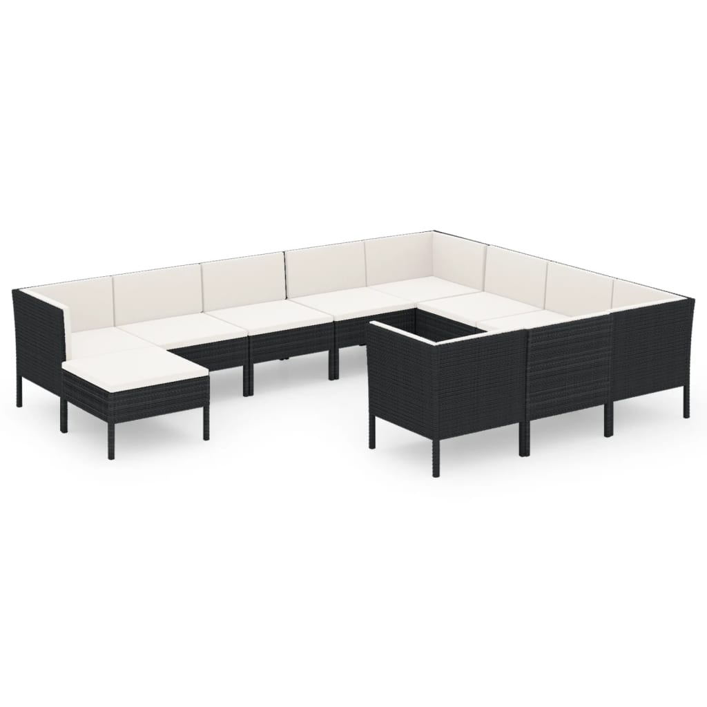 11-delige Loungeset met kussens poly rattan zwart is nu te koop bij PeponiXL, paradijselijk wonen!