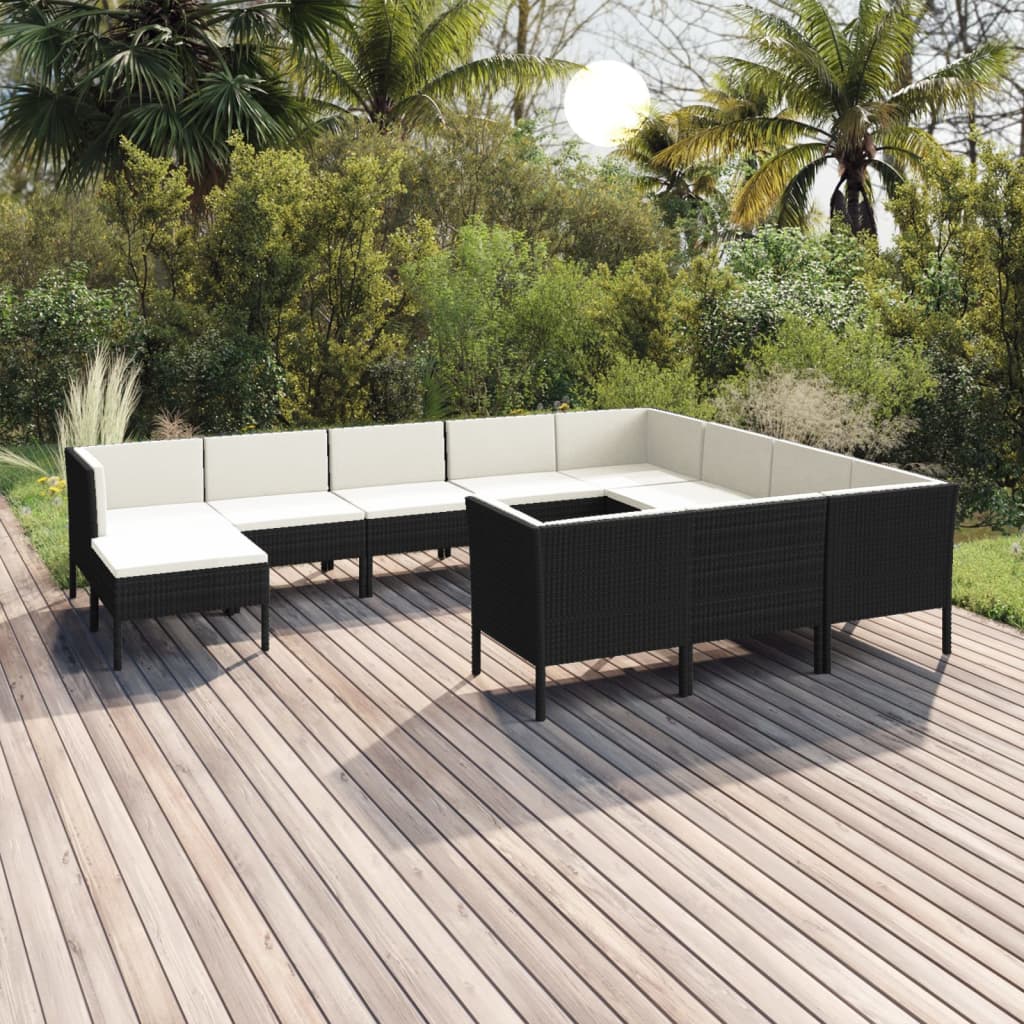 11-delige Loungeset met kussens poly rattan zwart is nu te koop bij PeponiXL, paradijselijk wonen!