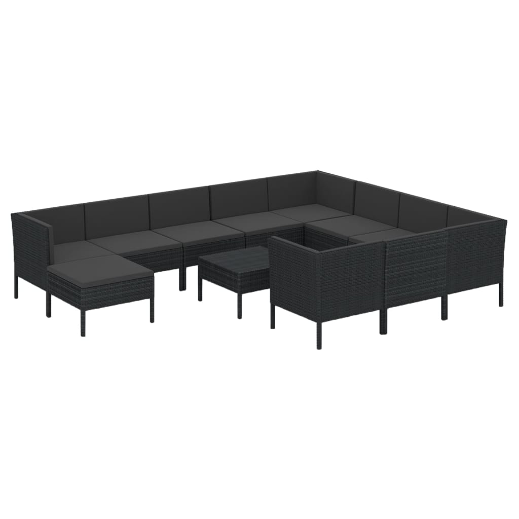 12-delige Loungeset met kussens poly rattan zwart is nu te koop bij PeponiXL, paradijselijk wonen!