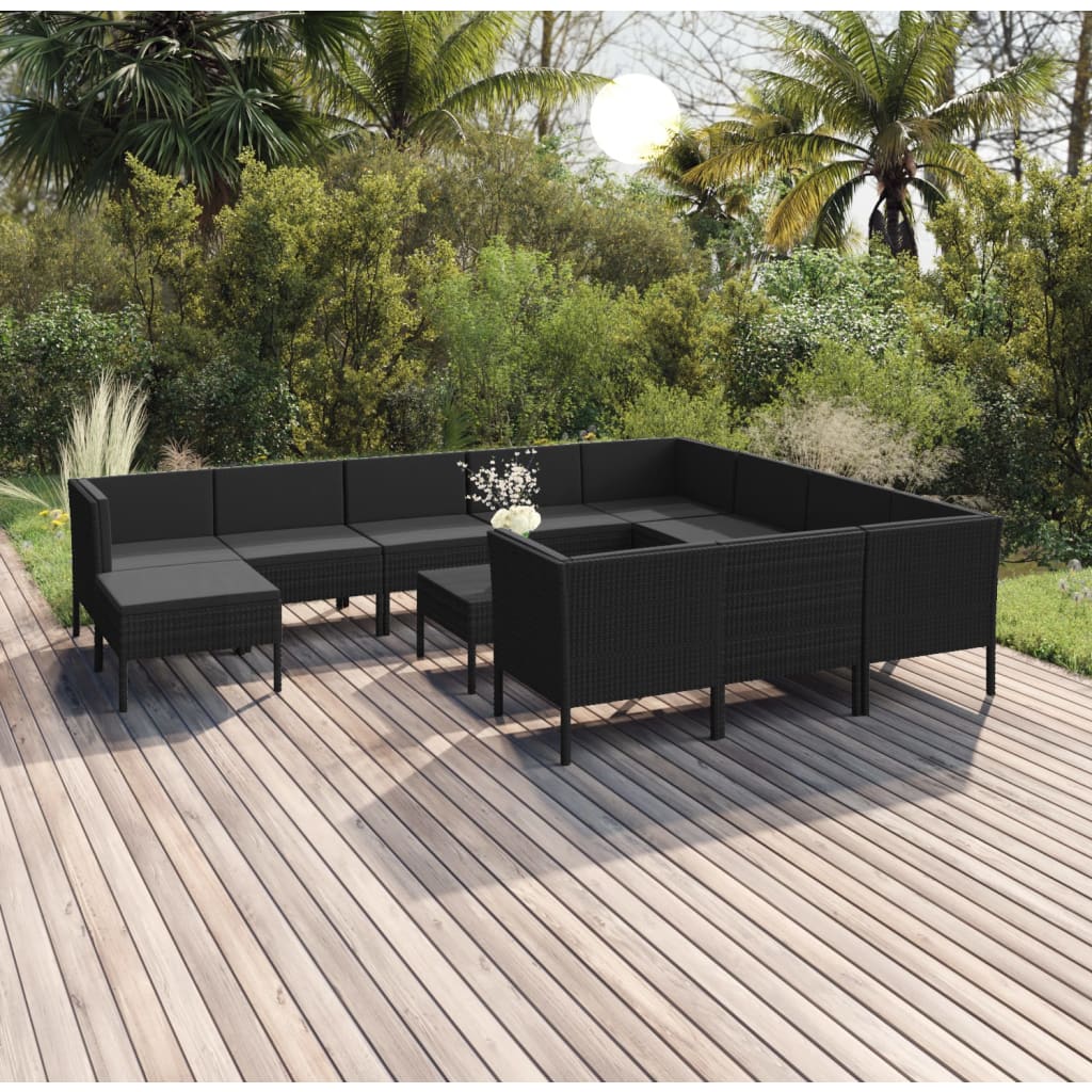 12-delige Loungeset met kussens poly rattan zwart is nu te koop bij PeponiXL, paradijselijk wonen!