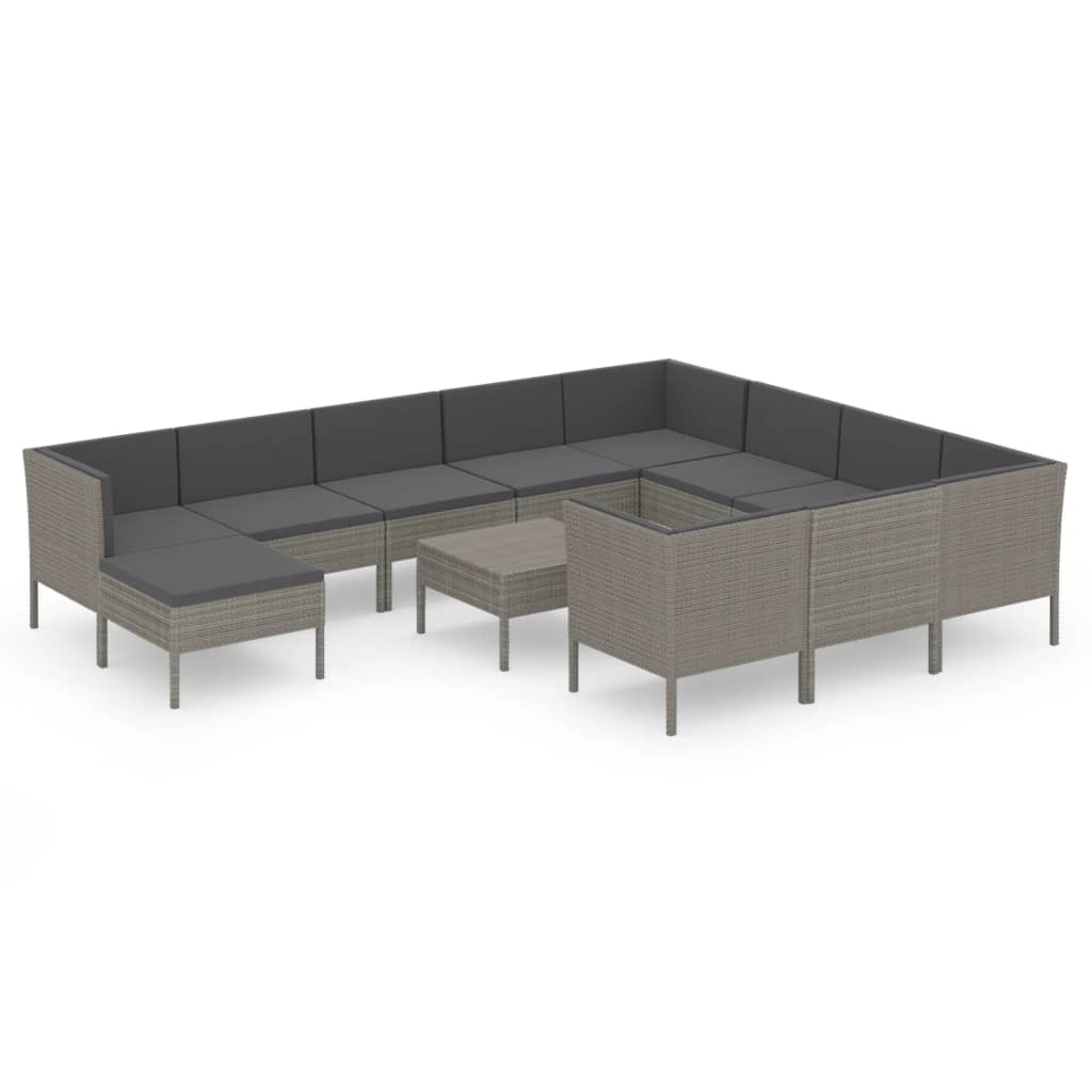 12-delige Loungeset met kussens poly rattan grijs is nu te koop bij PeponiXL, paradijselijk wonen!