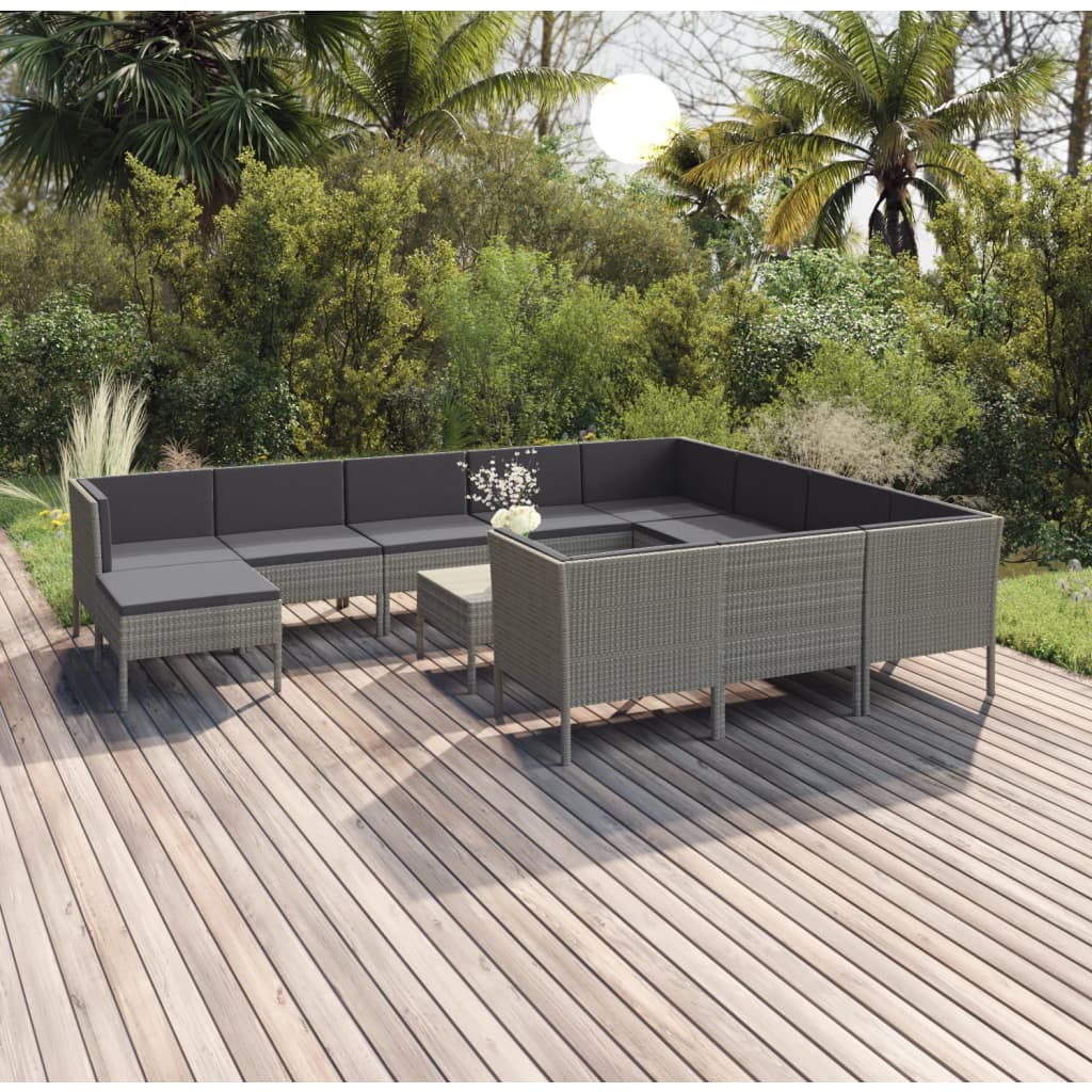 12-delige Loungeset met kussens poly rattan grijs is nu te koop bij PeponiXL, paradijselijk wonen!