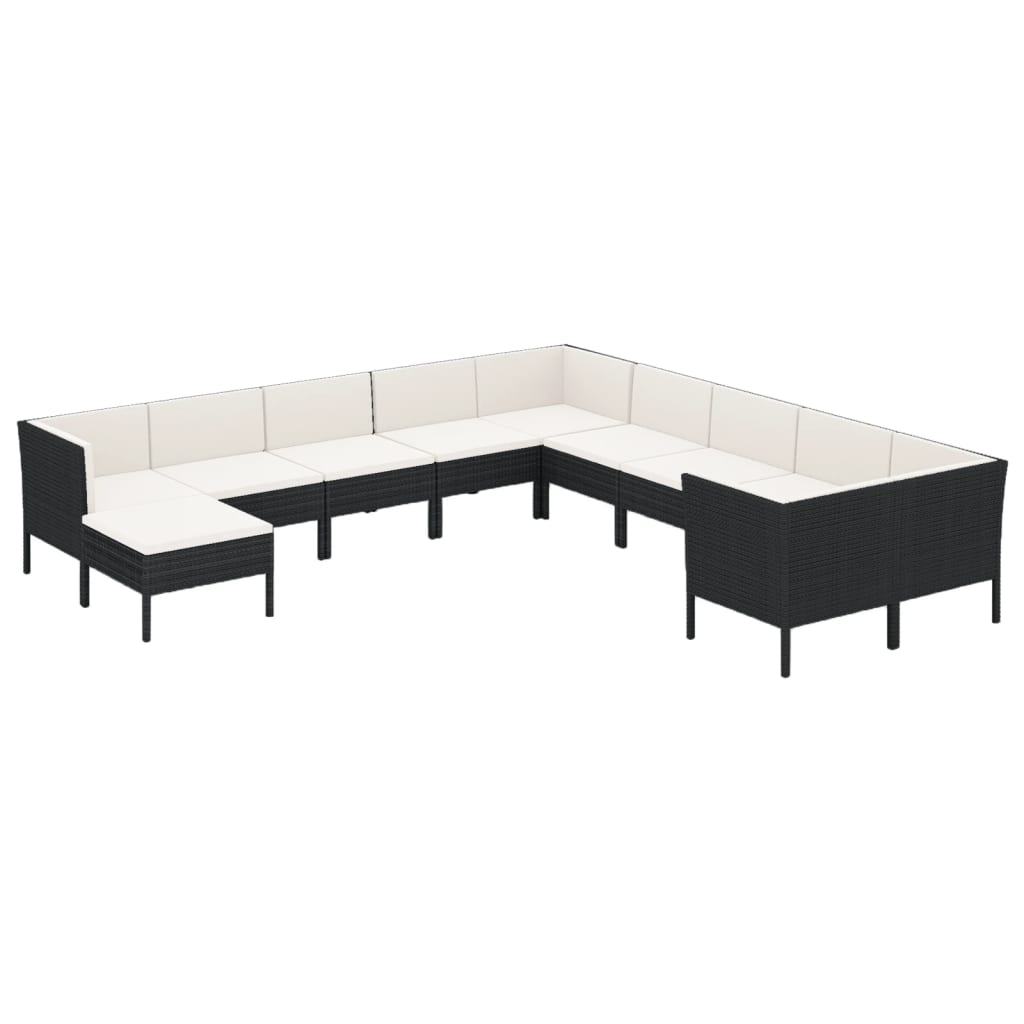 11-delige Loungeset met kussens poly rattan zwart is nu te koop bij PeponiXL, paradijselijk wonen!