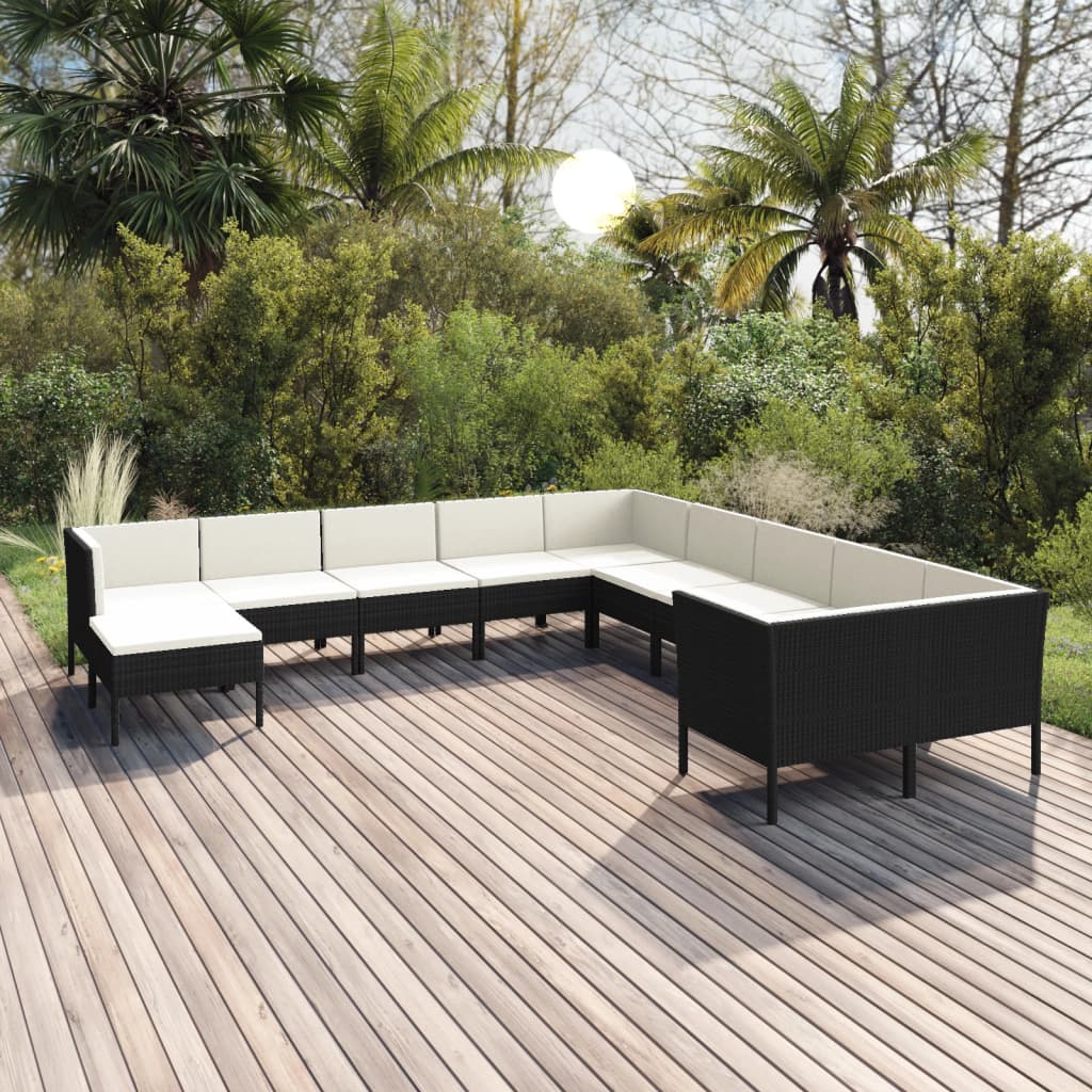 11-delige Loungeset met kussens poly rattan zwart is nu te koop bij PeponiXL, paradijselijk wonen!