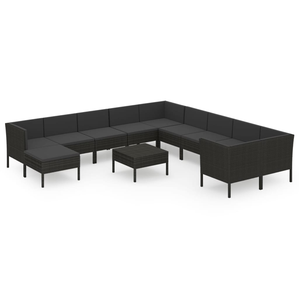 12-delige Loungeset met kussens poly rattan zwart is nu te koop bij PeponiXL, paradijselijk wonen!