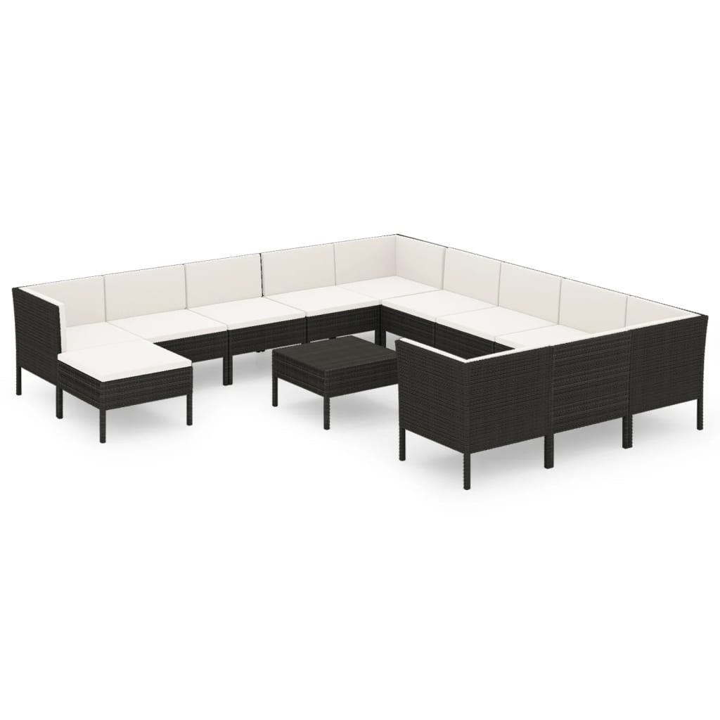 13-delige Loungeset met kussens poly rattan zwart is nu te koop bij PeponiXL, paradijselijk wonen!
