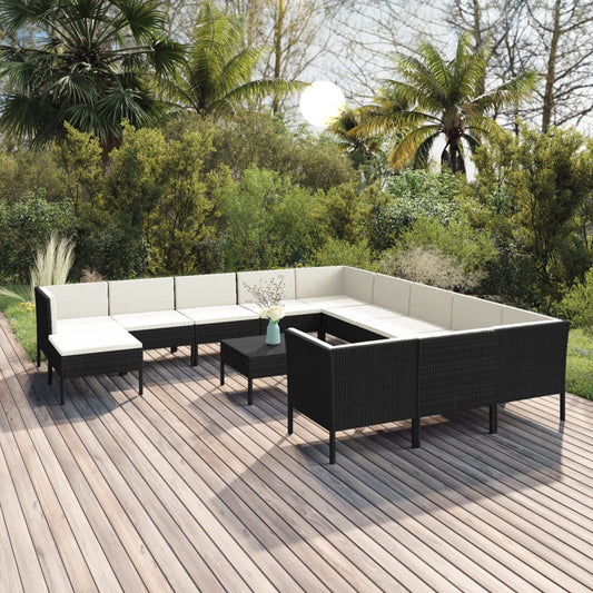 13-delige Loungeset met kussens poly rattan zwart is nu te koop bij PeponiXL, paradijselijk wonen!