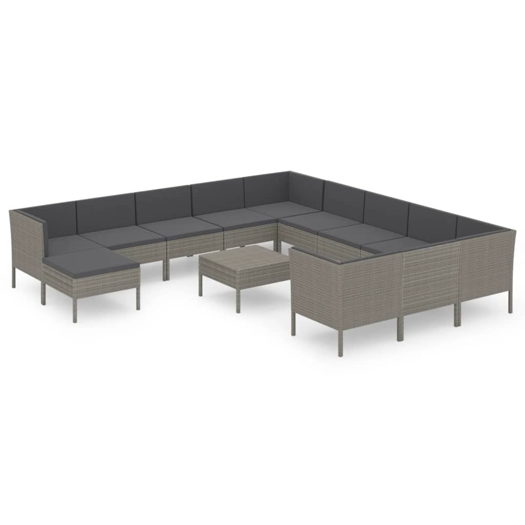 13-delige Loungeset met kussens poly rattan grijs is nu te koop bij PeponiXL, paradijselijk wonen!