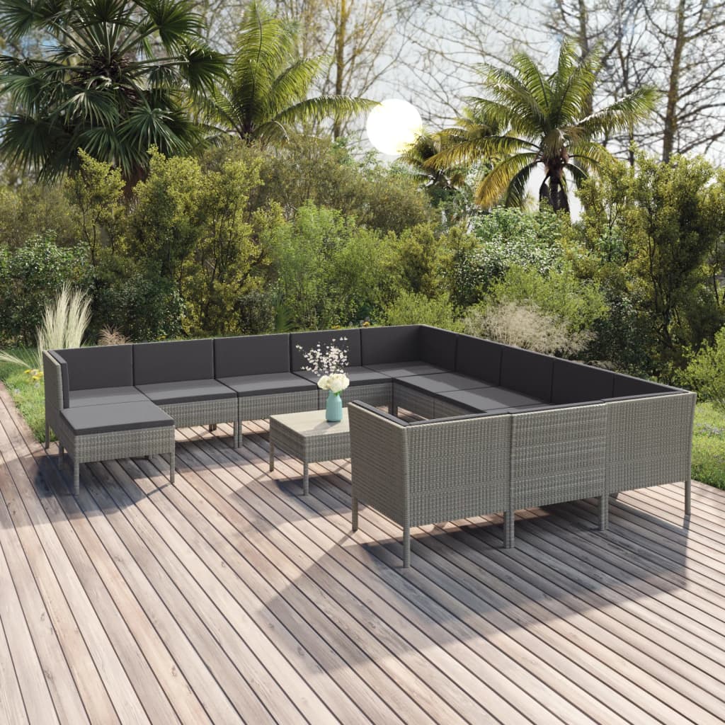 13-delige Loungeset met kussens poly rattan grijs is nu te koop bij PeponiXL, paradijselijk wonen!
